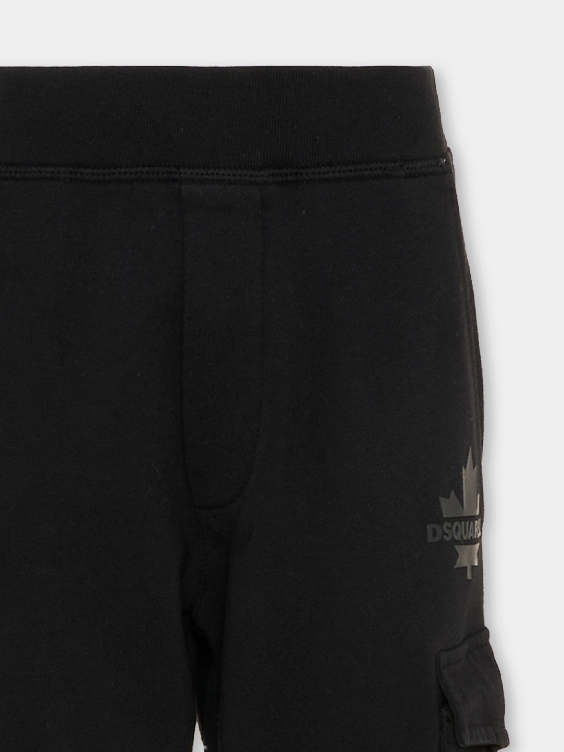 Pantaloni neri per bambino con foglia d'acero,Dsquared2,DQ2721 D0AC6 DQ900
