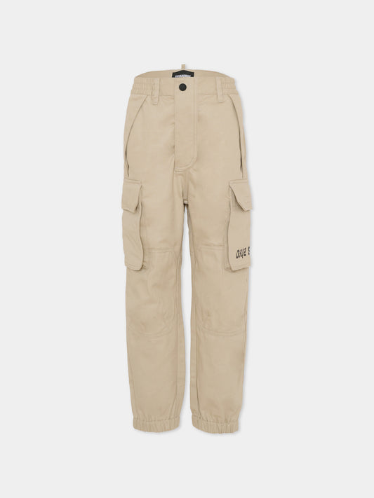 Pantaloni beige per bambino con logo,Dsquared2,DQ3210 D0AGK DQ717