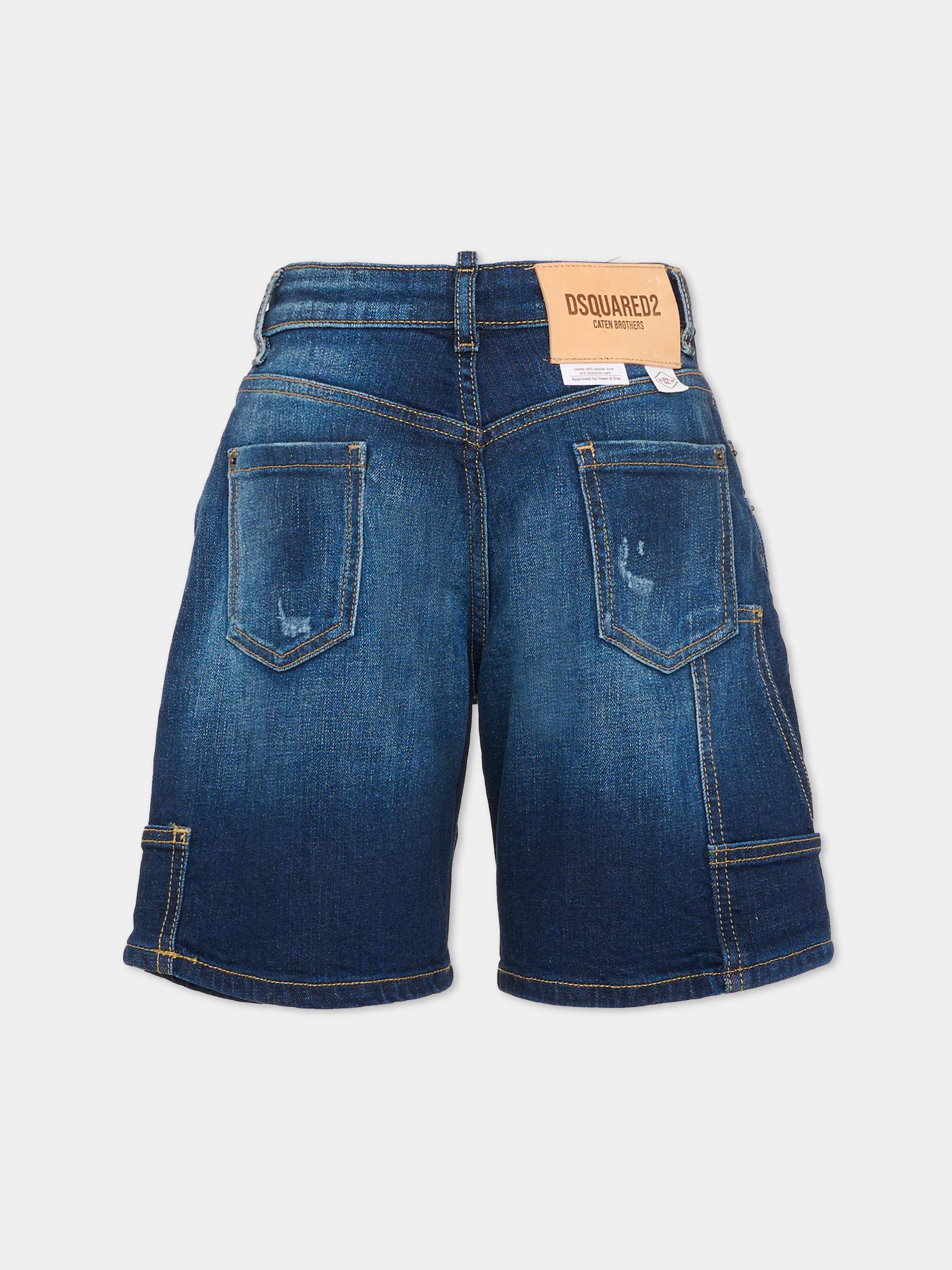 Shorts denim per bambino con logo e finti strappi,Dsquared2,DQ3212 D0AFS DQ01