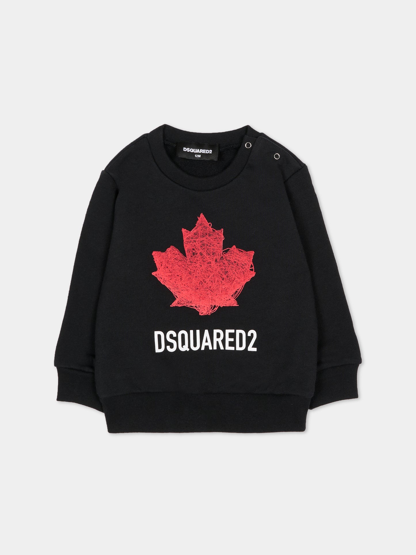Felpa nera per neonato con logo e foglia d'acero,Dsquared2,DQ3279 D0AGW DQ900
