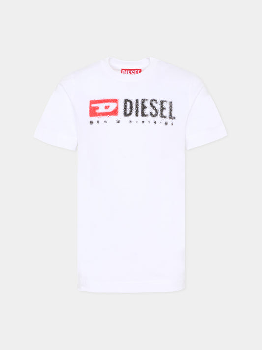 T-shirt bianca per bambini con logo,Diesel,J02475 00YI9 K100