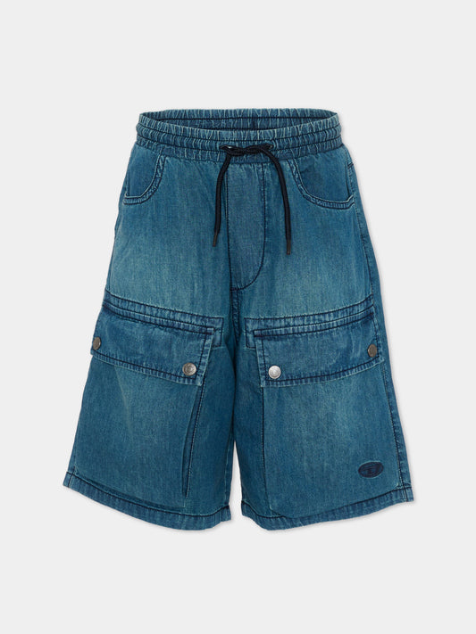 Shorts denim per bambina con tasche cargo,Diesel,J02555 KXBRY K01