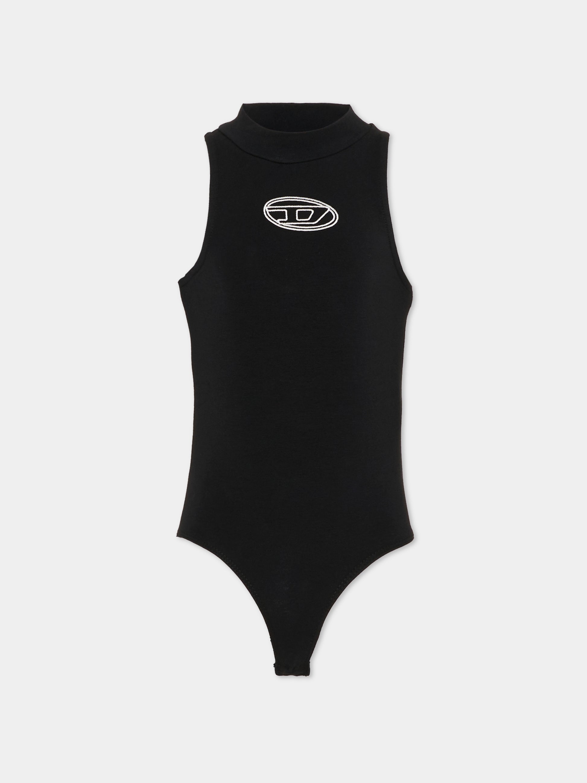 Top nero per bambina con logo ricamato,Diesel,J02577 KYA0L K900