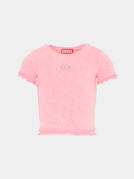 T-Shirt rosa per bambina con logo,Diesel,J02579 KYA0E K333