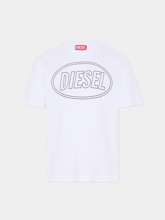 T-shirt bianca per bambini con logo,Diesel,J02582 0GRAI K100