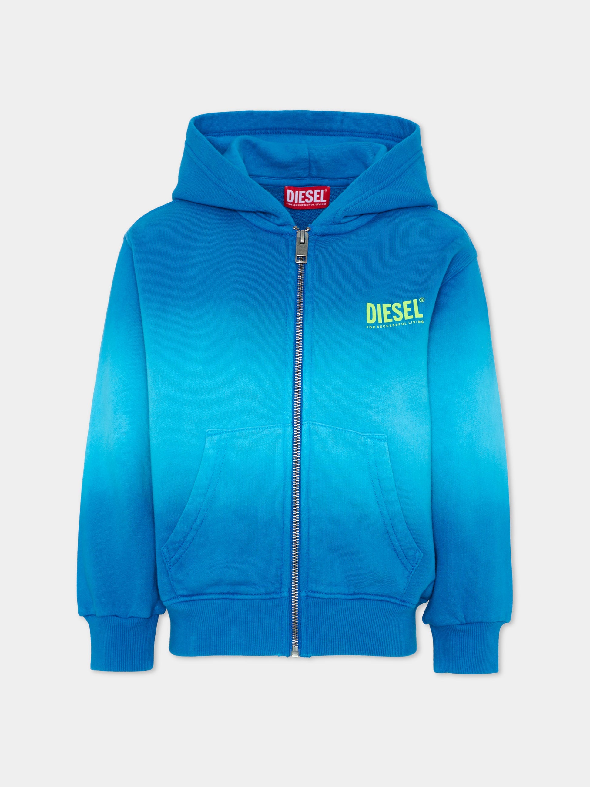 Felpa blu per bambino con logo fluo,Diesel,J02618 KYA0J K804