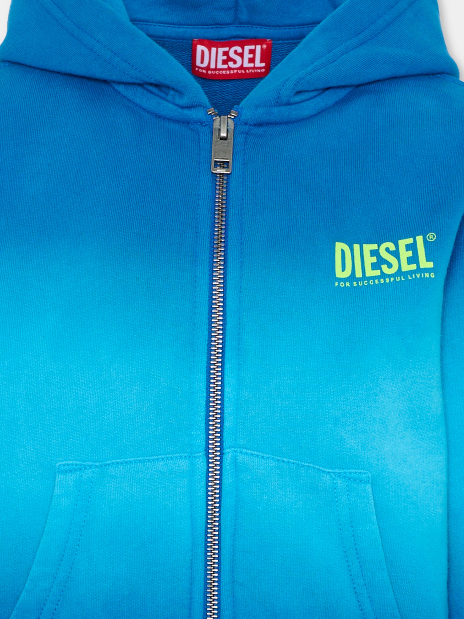 Felpa blu per bambino con logo fluo,Diesel,J02618 KYA0J K804
