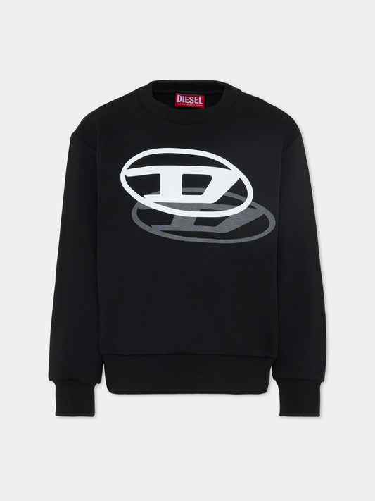 Felpa nera per bambino con logo,Diesel,J02627 KYAZ3 K900