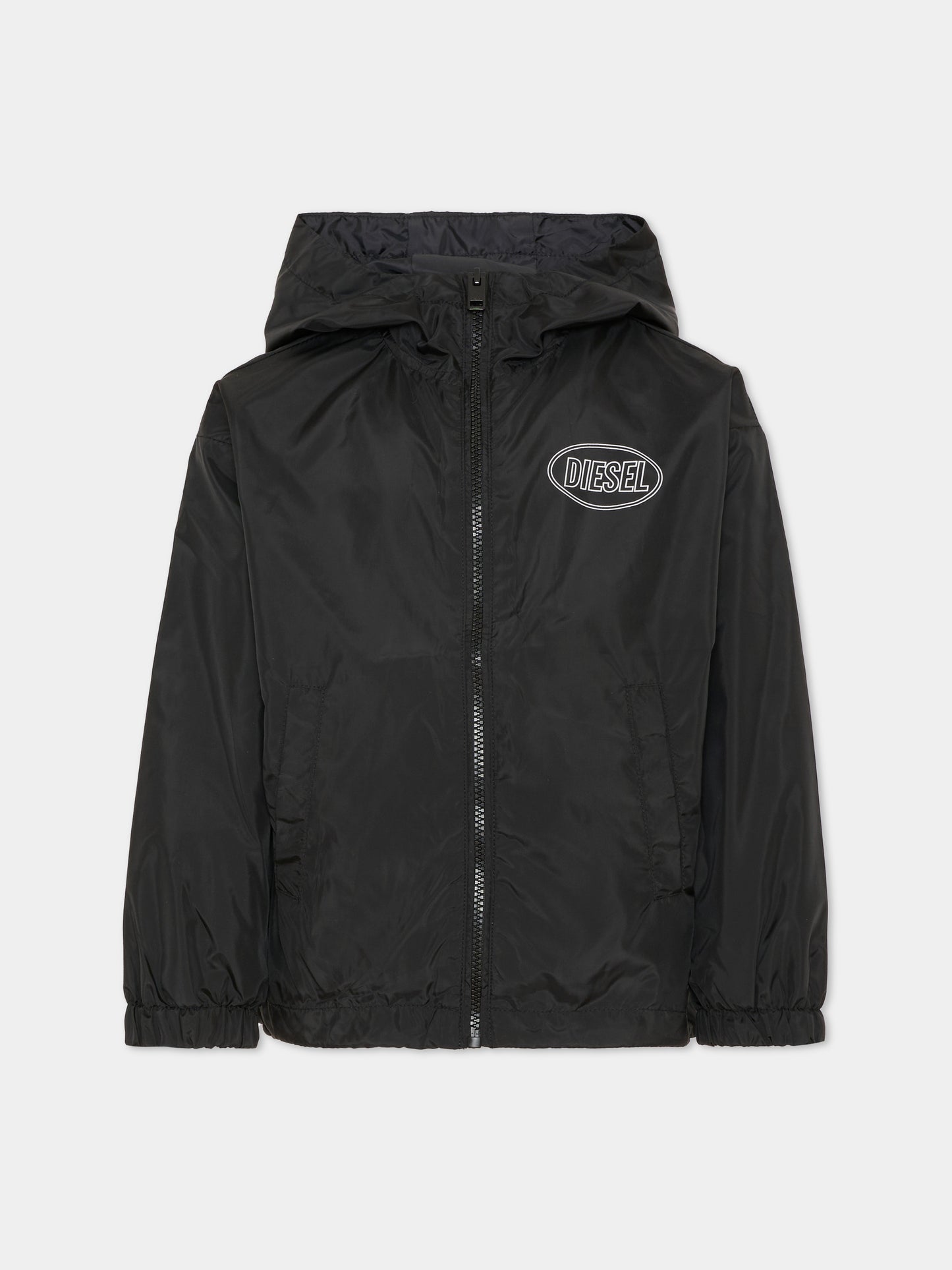 Giacca a vento nera per bambini con logo,Diesel,J02645 KXBSF K900