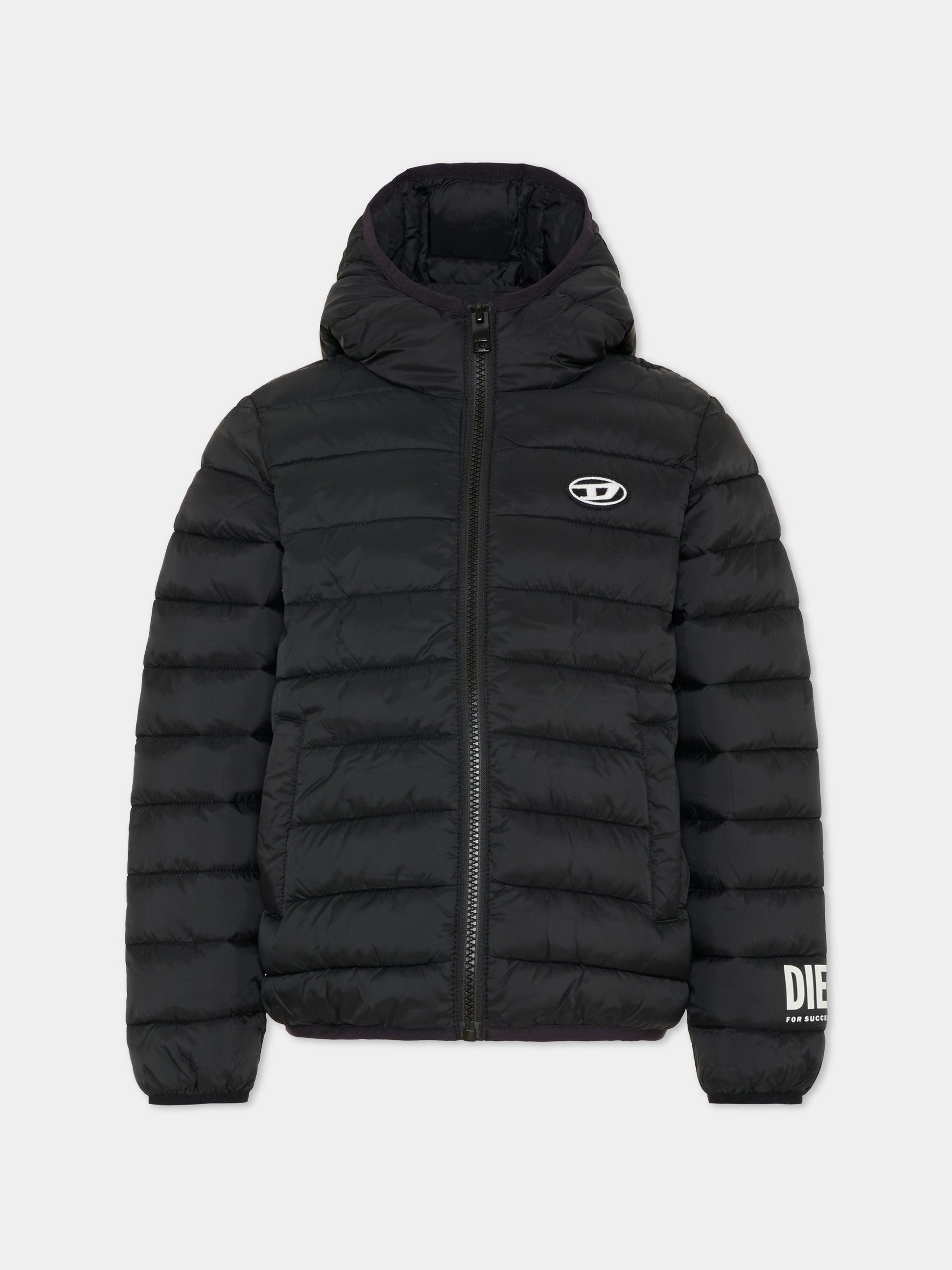 Piumino nero per bambini con logo,Diesel,J02695 KXBT0 K900