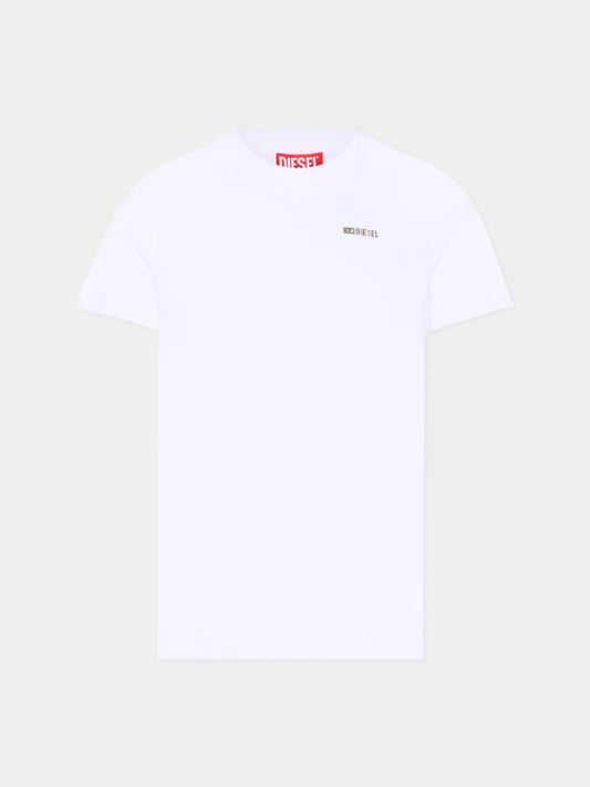 T-shirt bianca per bambini con logo,Diesel,J02771 0CATM K100