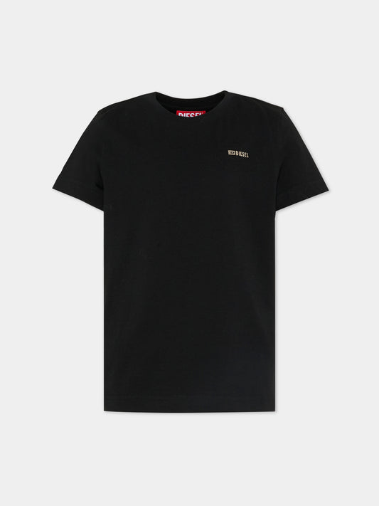T-shirt nera per bambini con logo,Diesel,J02771 0CATM K900