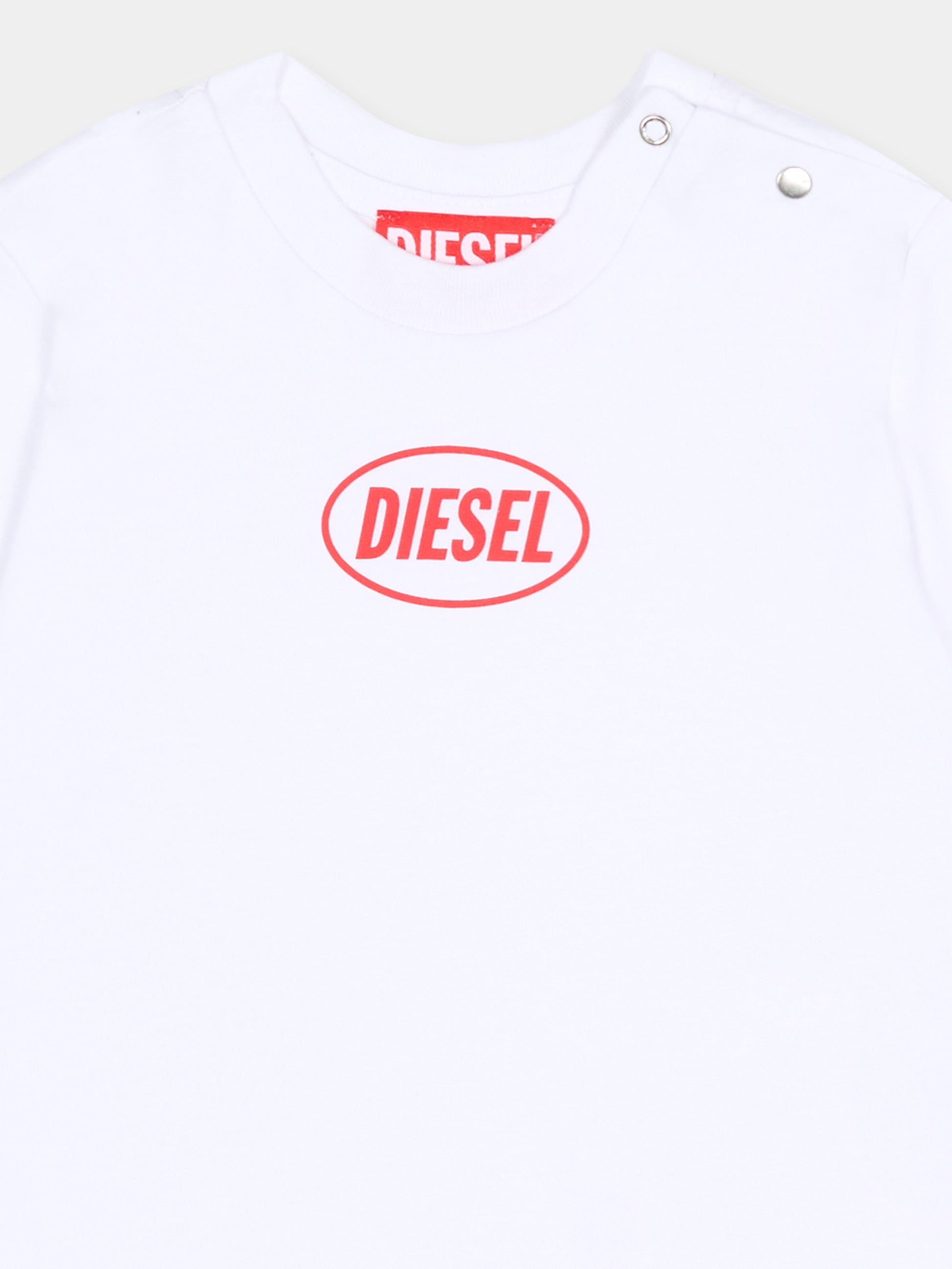 T-shirt bianca per neonati con logo,Diesel,K00764 0GRAI K100