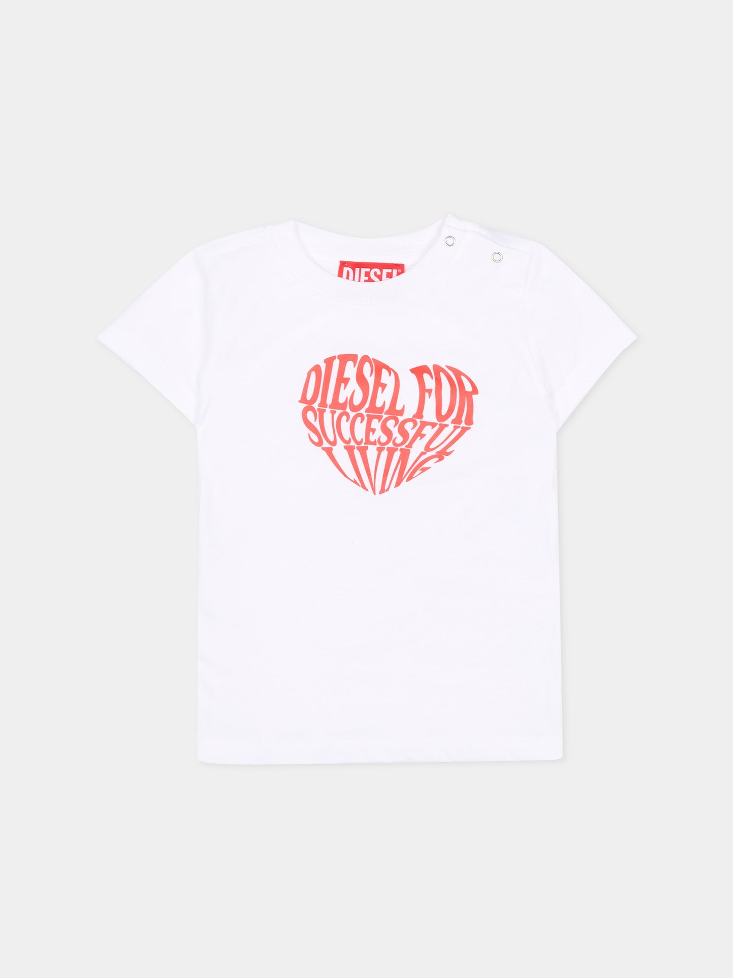 T-shirt bianca per neonata con logo,Diesel,K00766 00YI9 K100