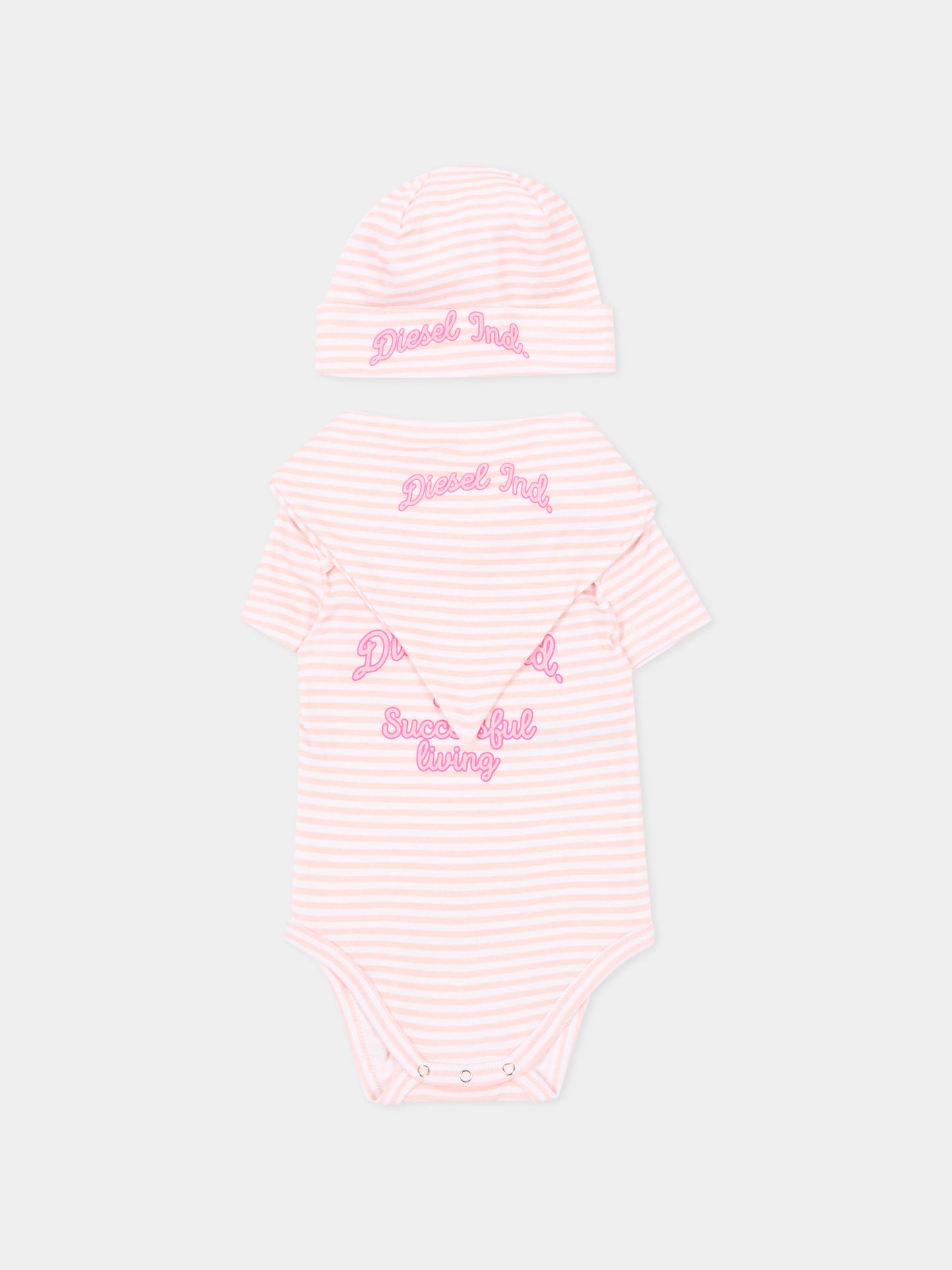 Set body rosa a righe per neonata,Diesel,N00094 KYA01 K10PI