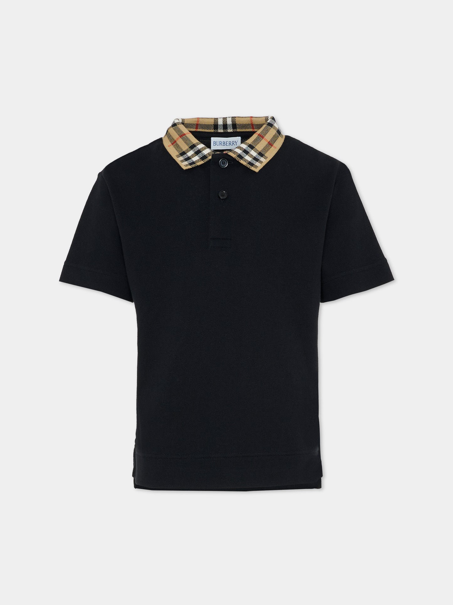 Polo nera per bambino con check vintage,Burberry Kids,8105570 A1189