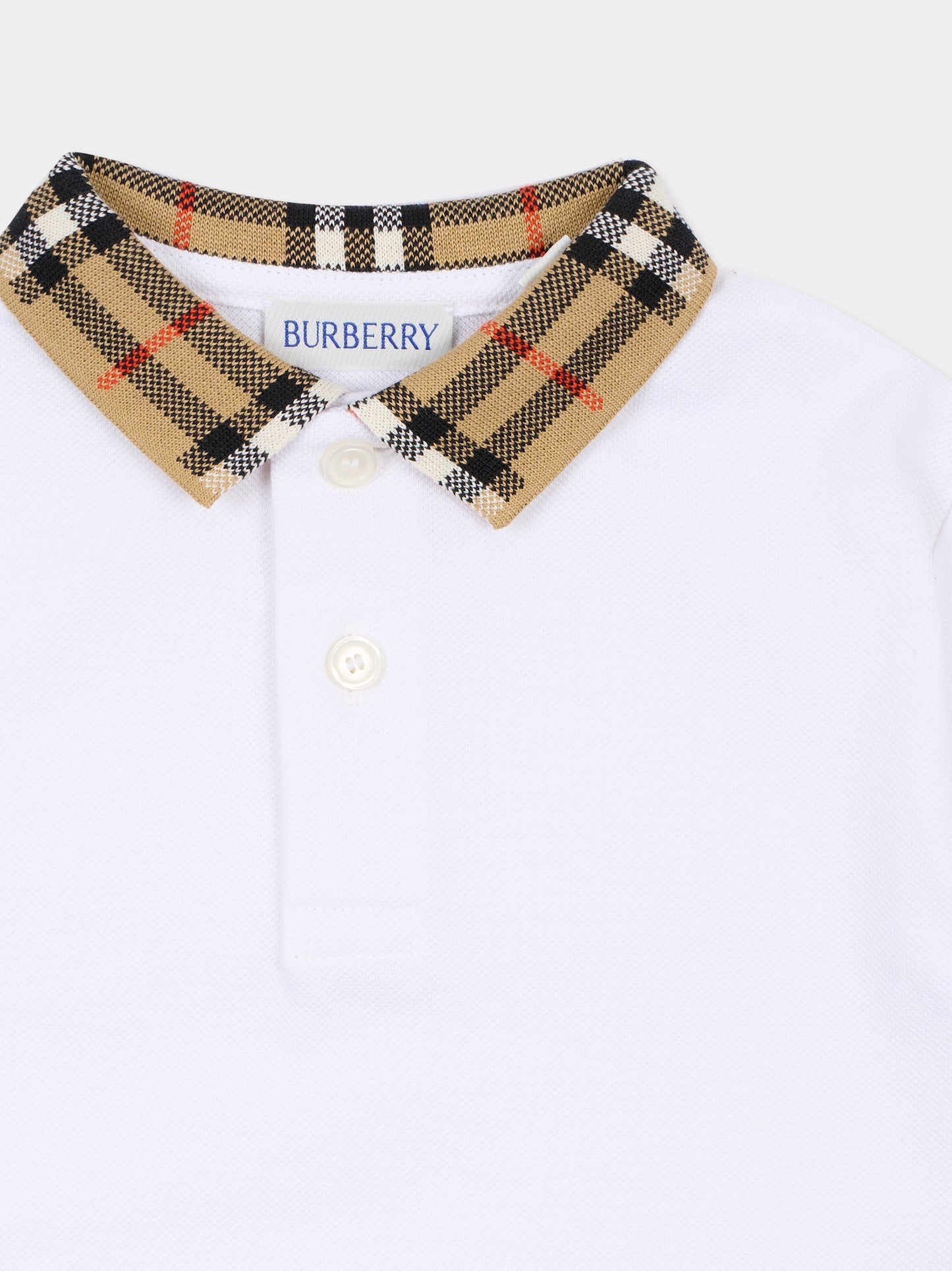 Polo bianca per neonato con check vintage,Burberry Kids,8105577 A1464
