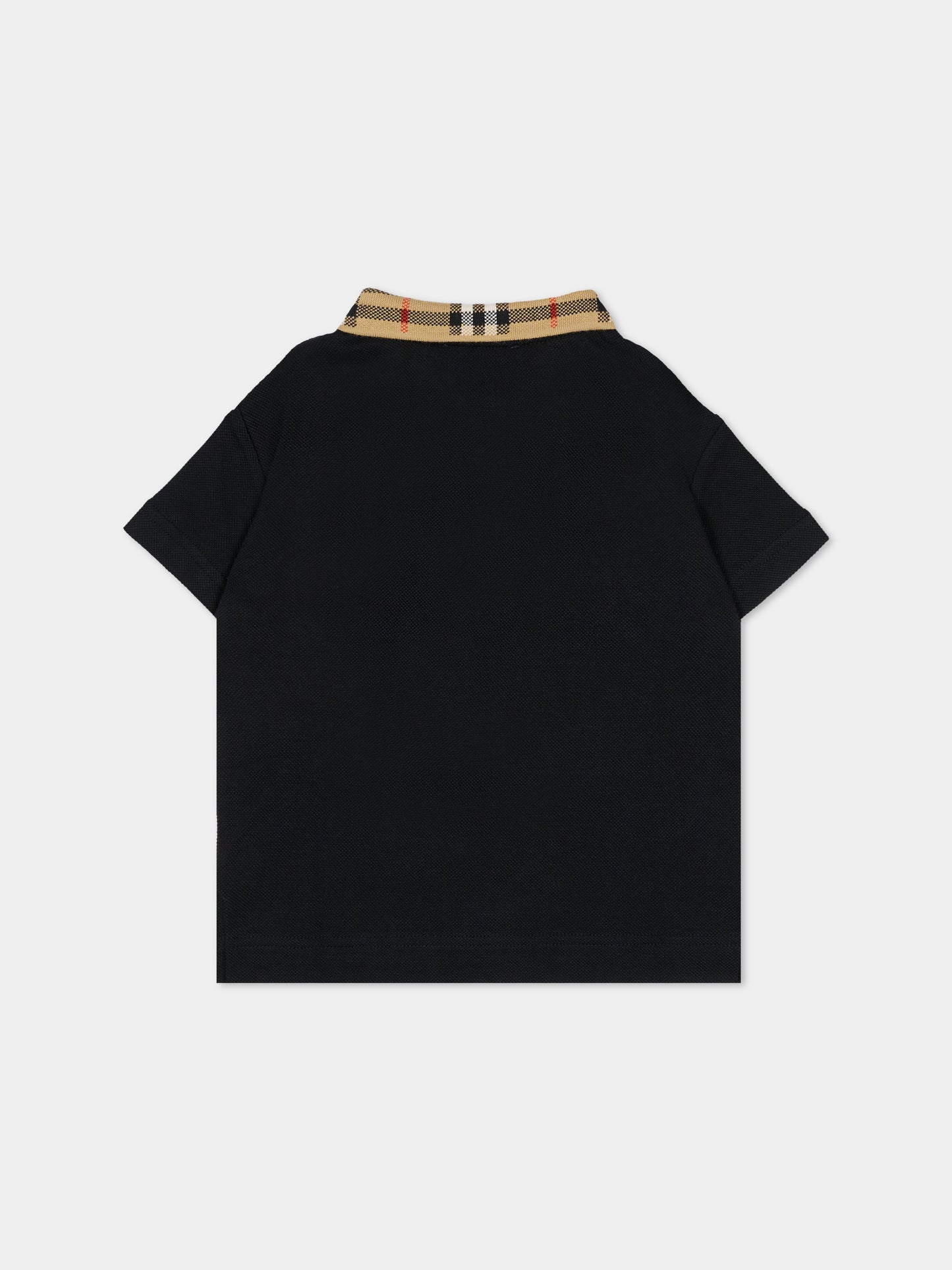 Polo nera per neonato con check vintage,Burberry Kids,8105576 A1189
