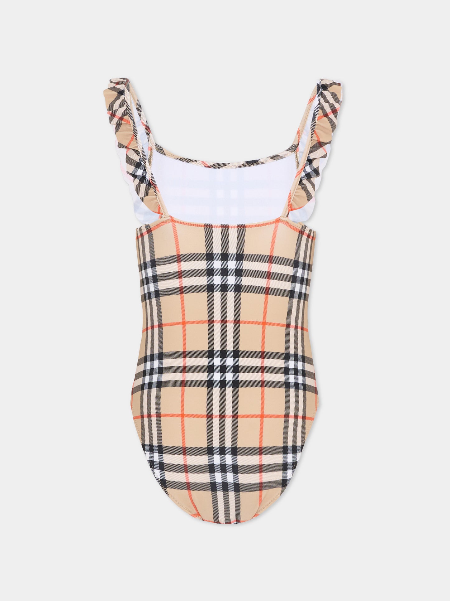 Costume intero beige per bambina con check vintage,Burberry Kids,8117157 B9368