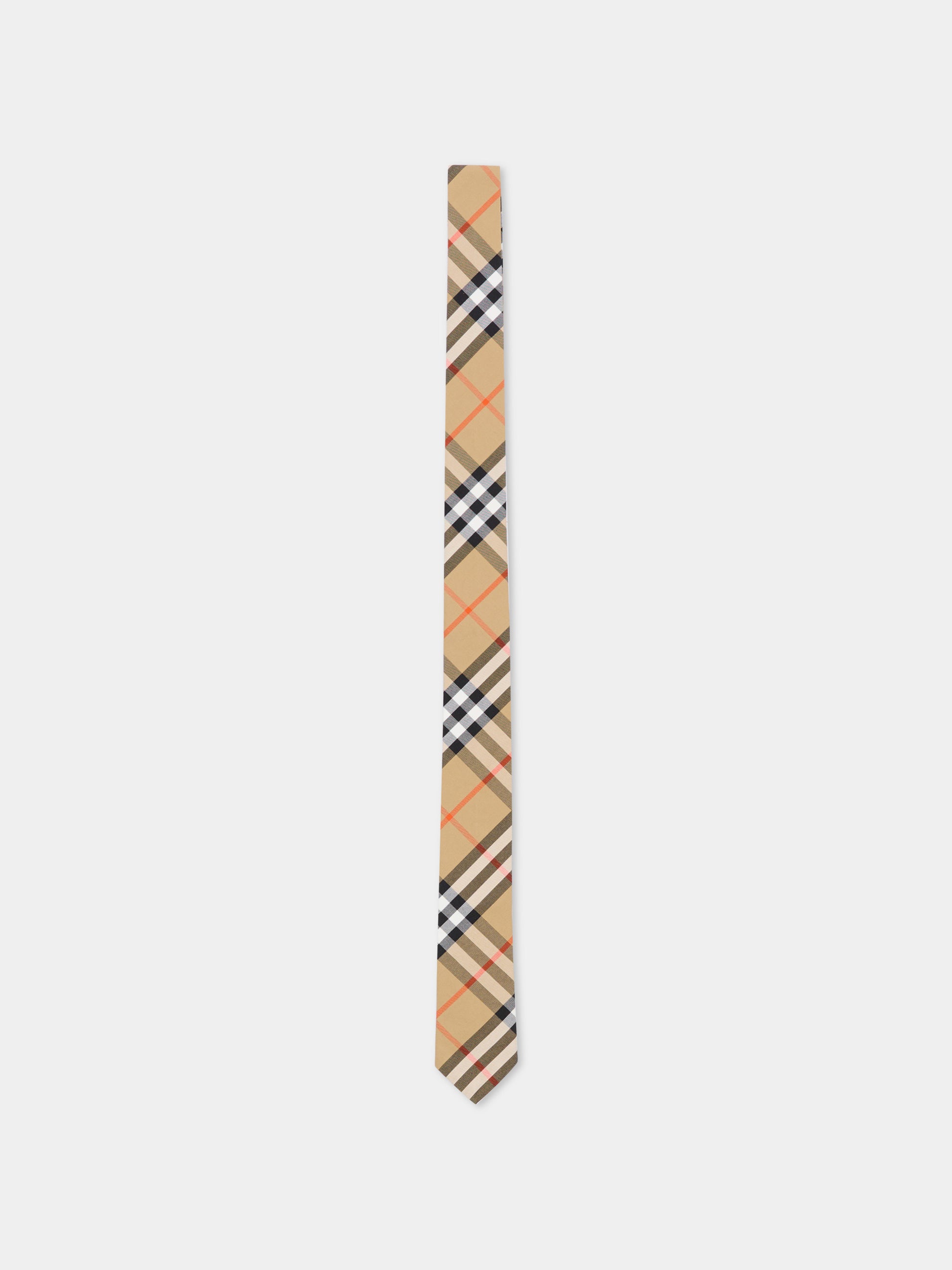 Cravatta beige per bambino con check vintage,Burberry Kids,8117408 B9368