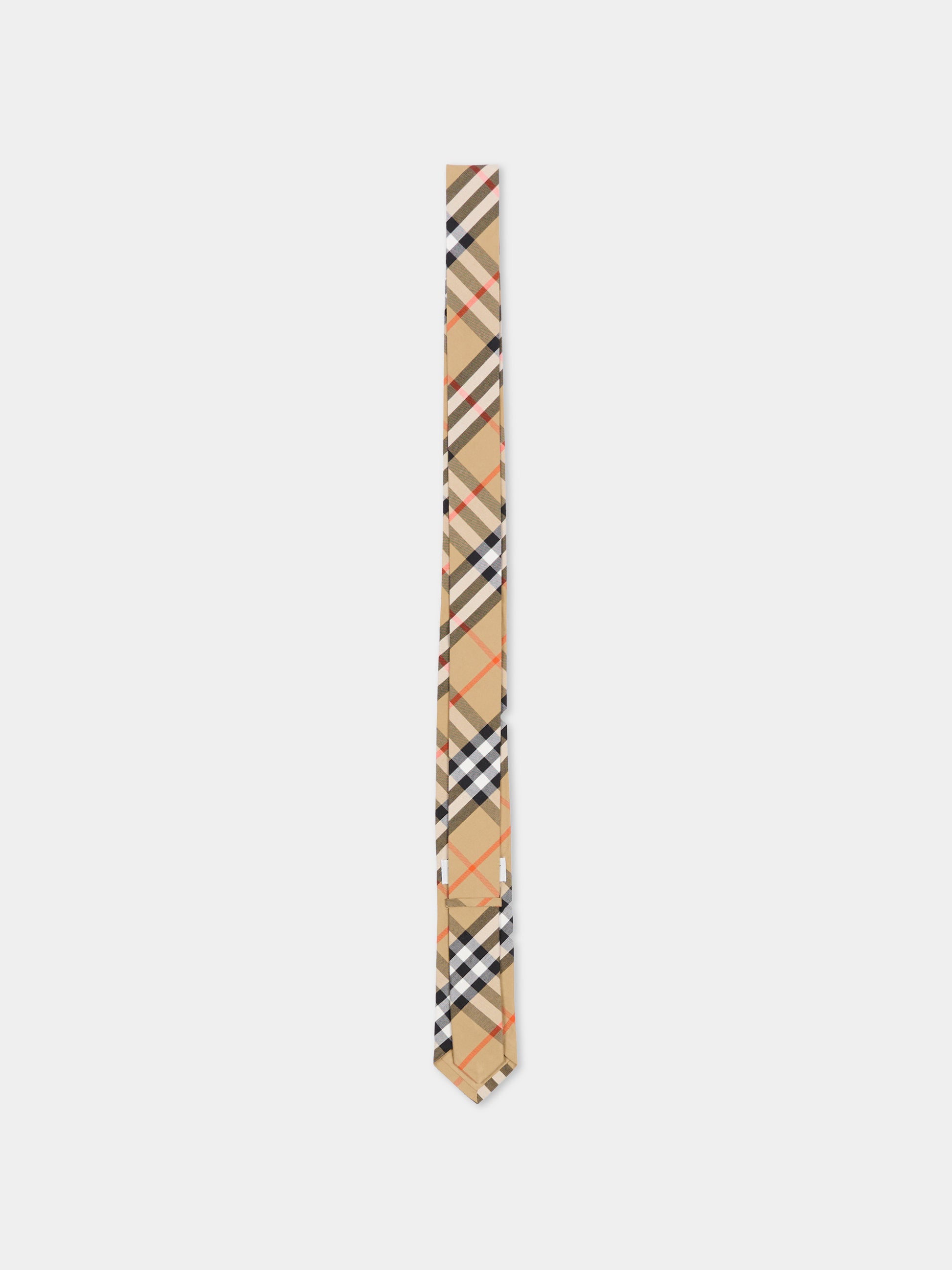 Cravatta beige per bambino con check vintage,Burberry Kids,8117408 B9368