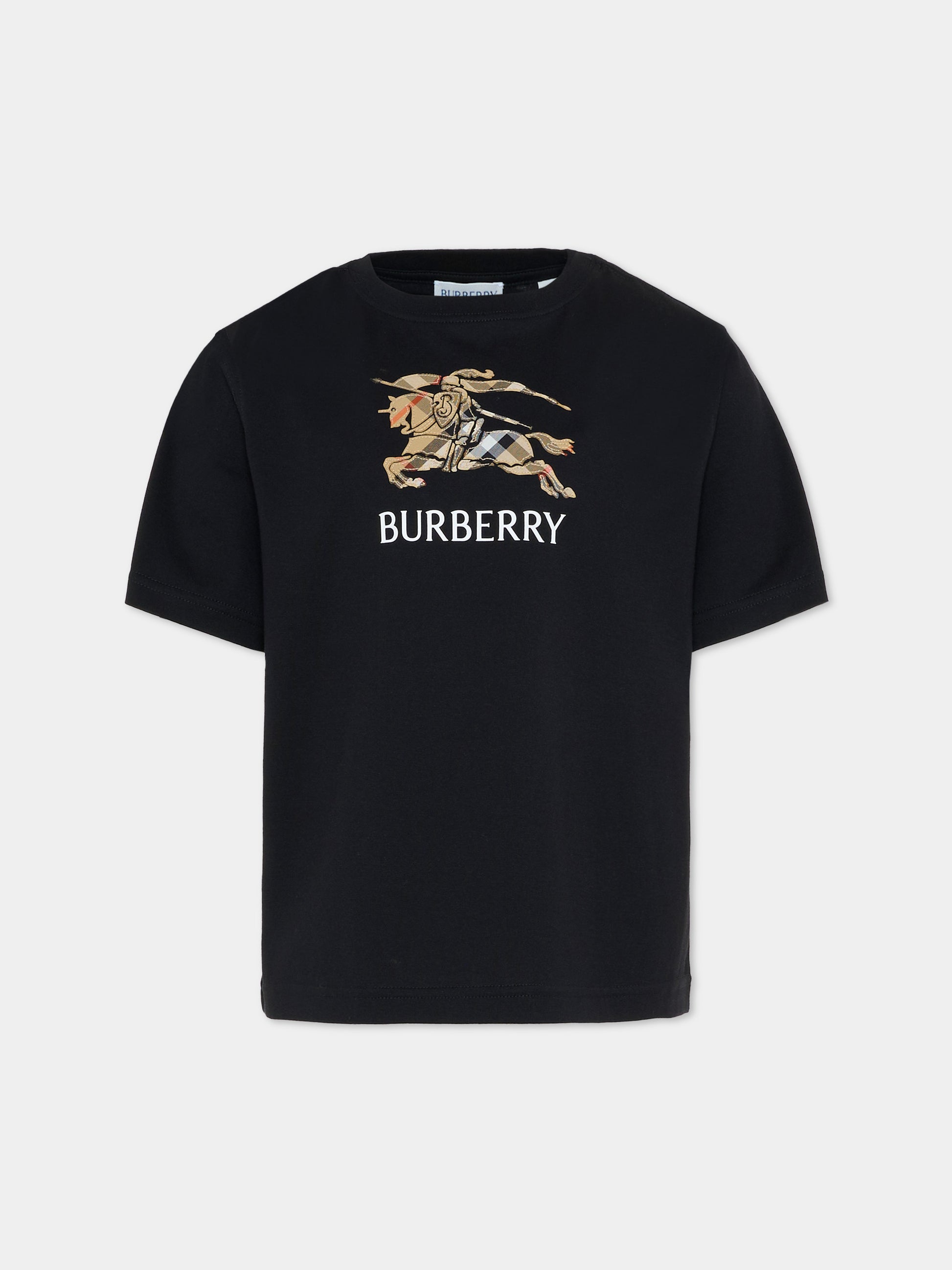 T-shirt nera per bambini con cavaliere equestre,Burberry Kids,8117292 A1189