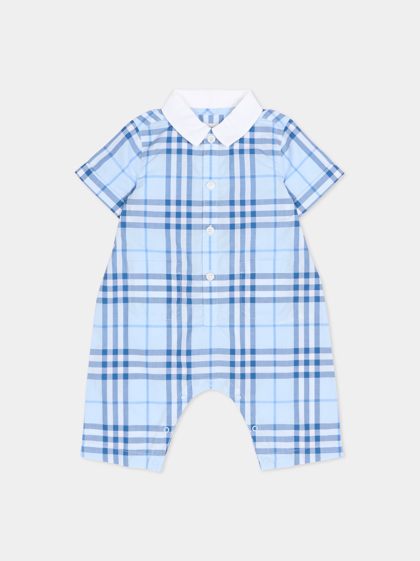Pagliaccetto azzurro per neonato con check,Burberry Kids,8117520 A2209