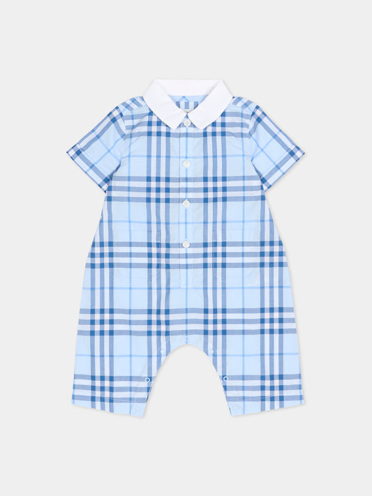 Pagliaccetto azzurro per neonato con check,Burberry Kids,8117520 A2209