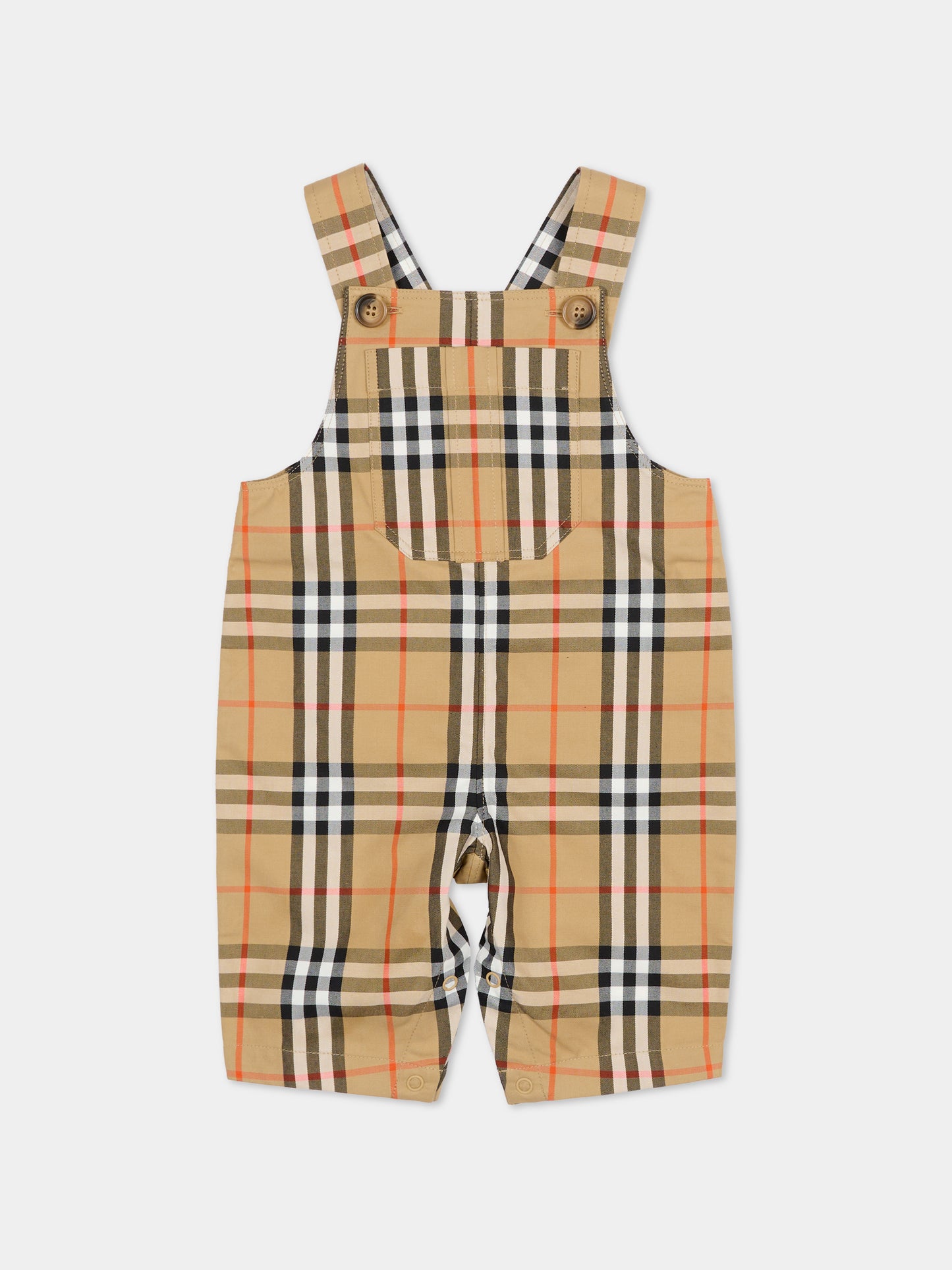 Salopette beige per neonato con check vintage,Burberry Kids,8117965 B9368