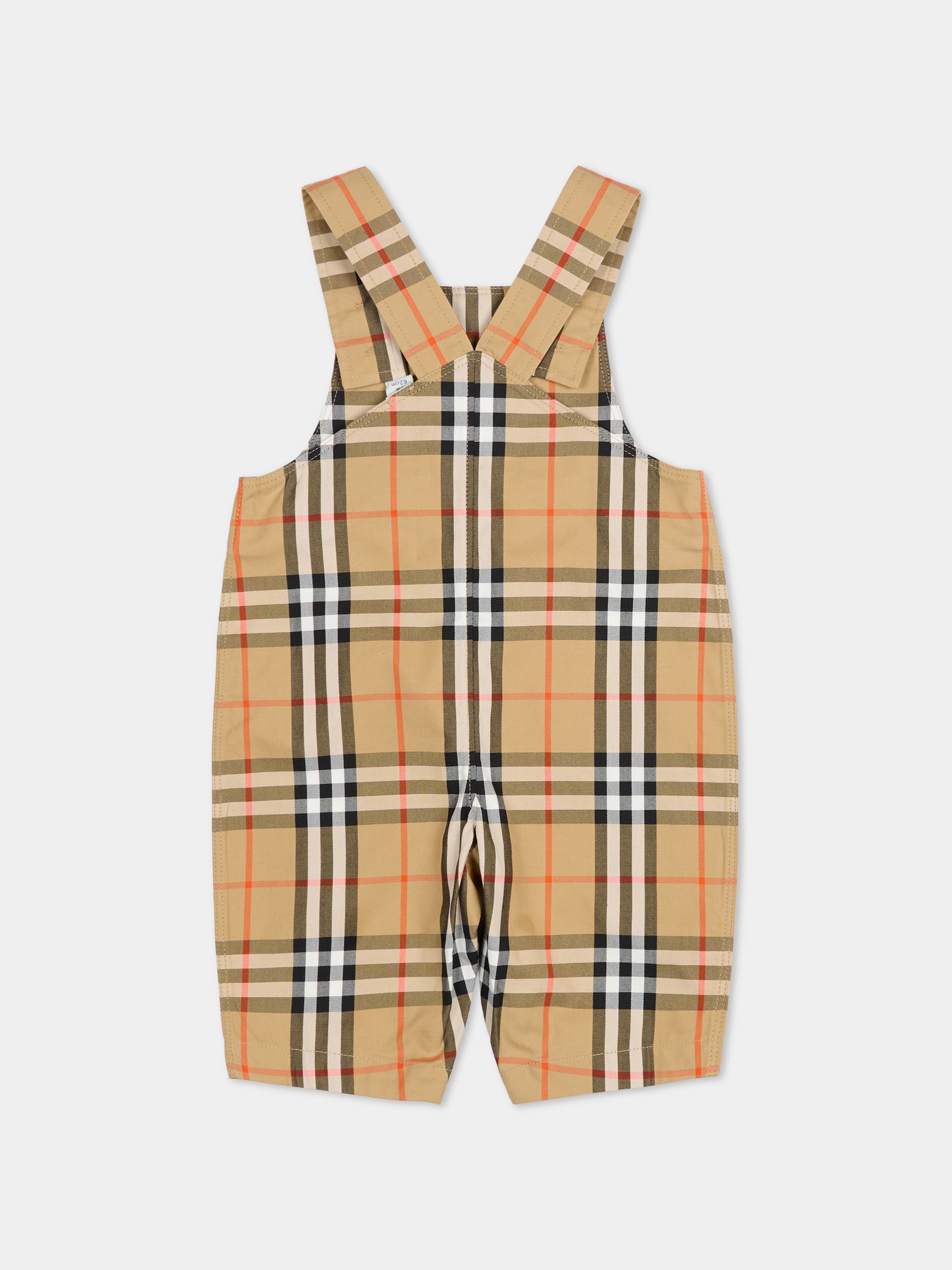 Salopette beige per neonato con check vintage,Burberry Kids,8117965 B9368