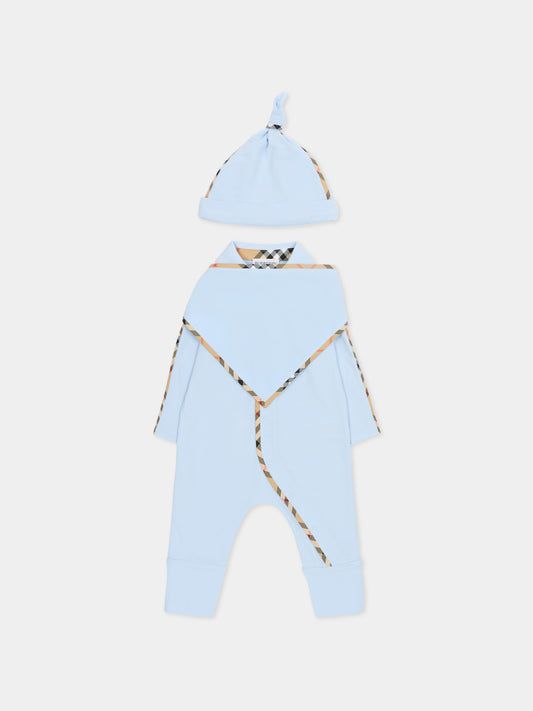 Set tutina celeste per neonato con check vintage,Burberry Kids,8119821 A2165