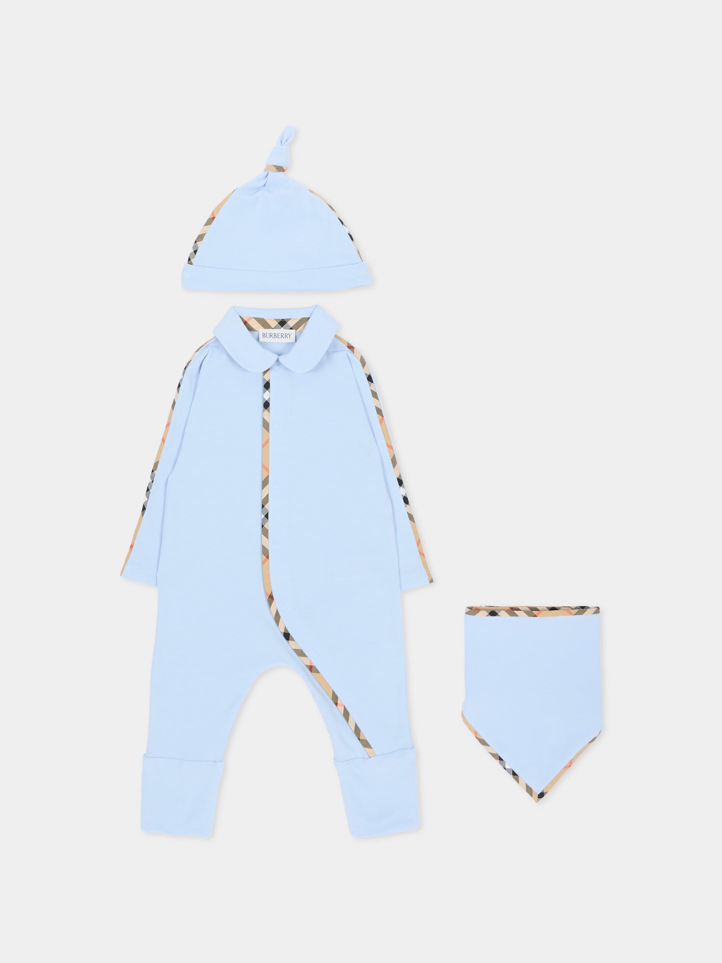 Set tutina celeste per neonato con check vintage