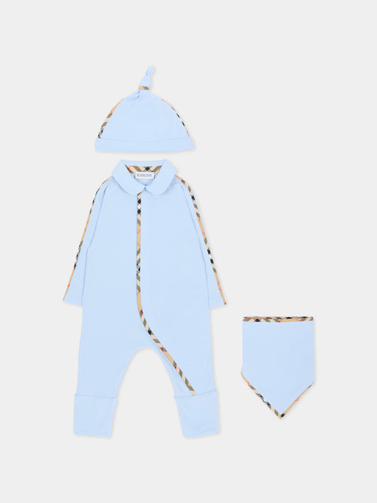 Set tutina celeste per neonato con check vintage