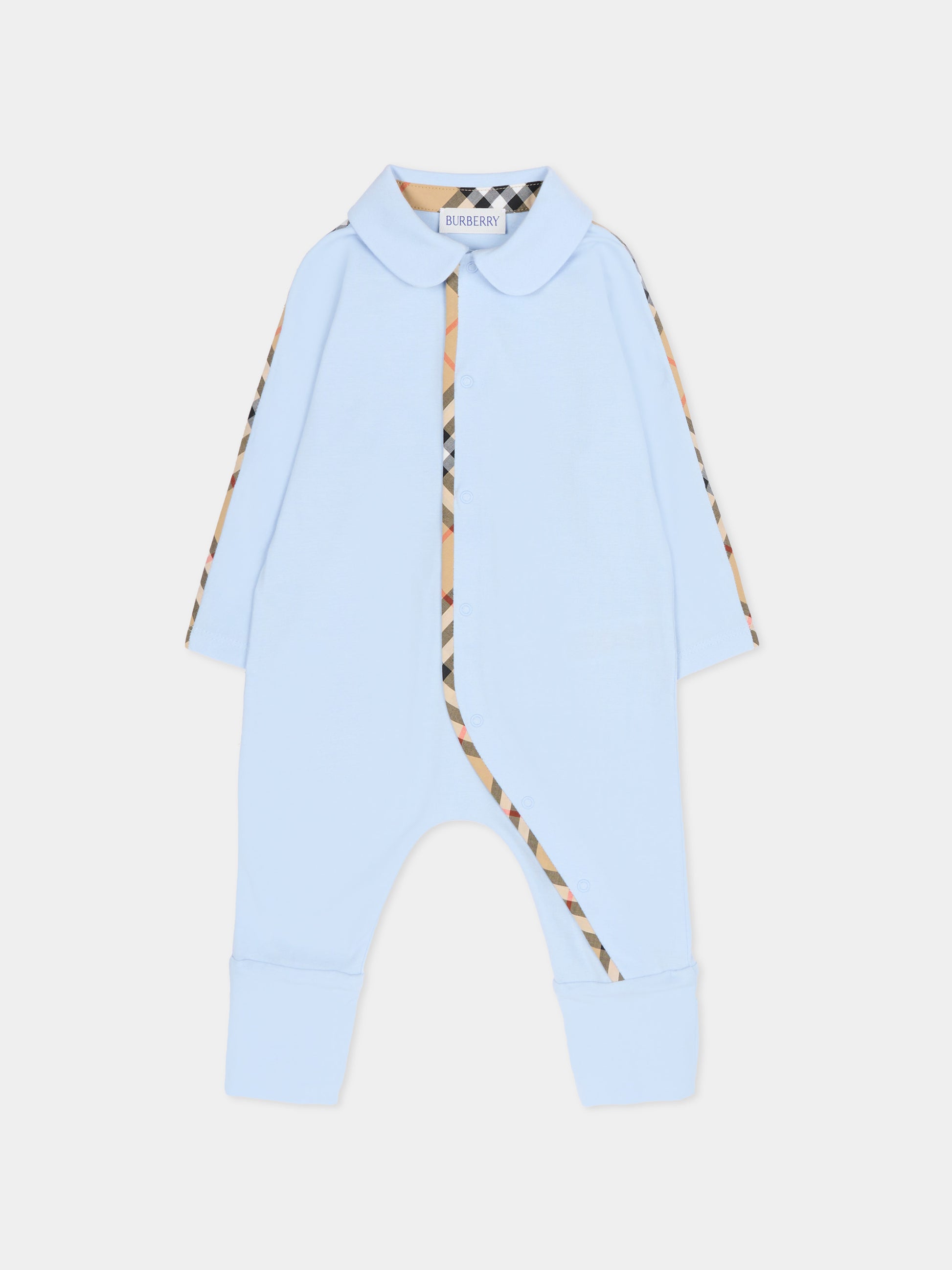 Set tutina celeste per neonato con check vintage,Burberry Kids,8119821 A2165
