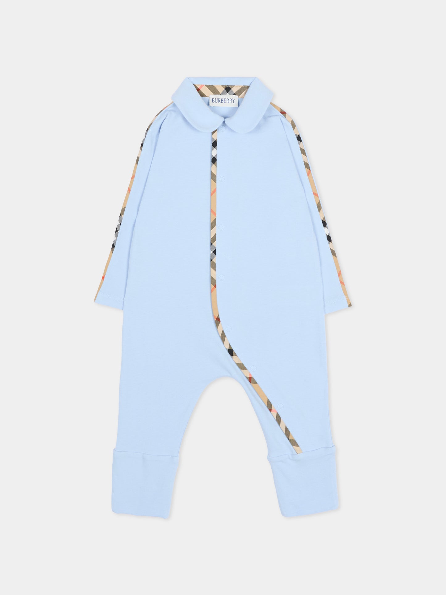 Set tutina celeste per neonato con check vintage