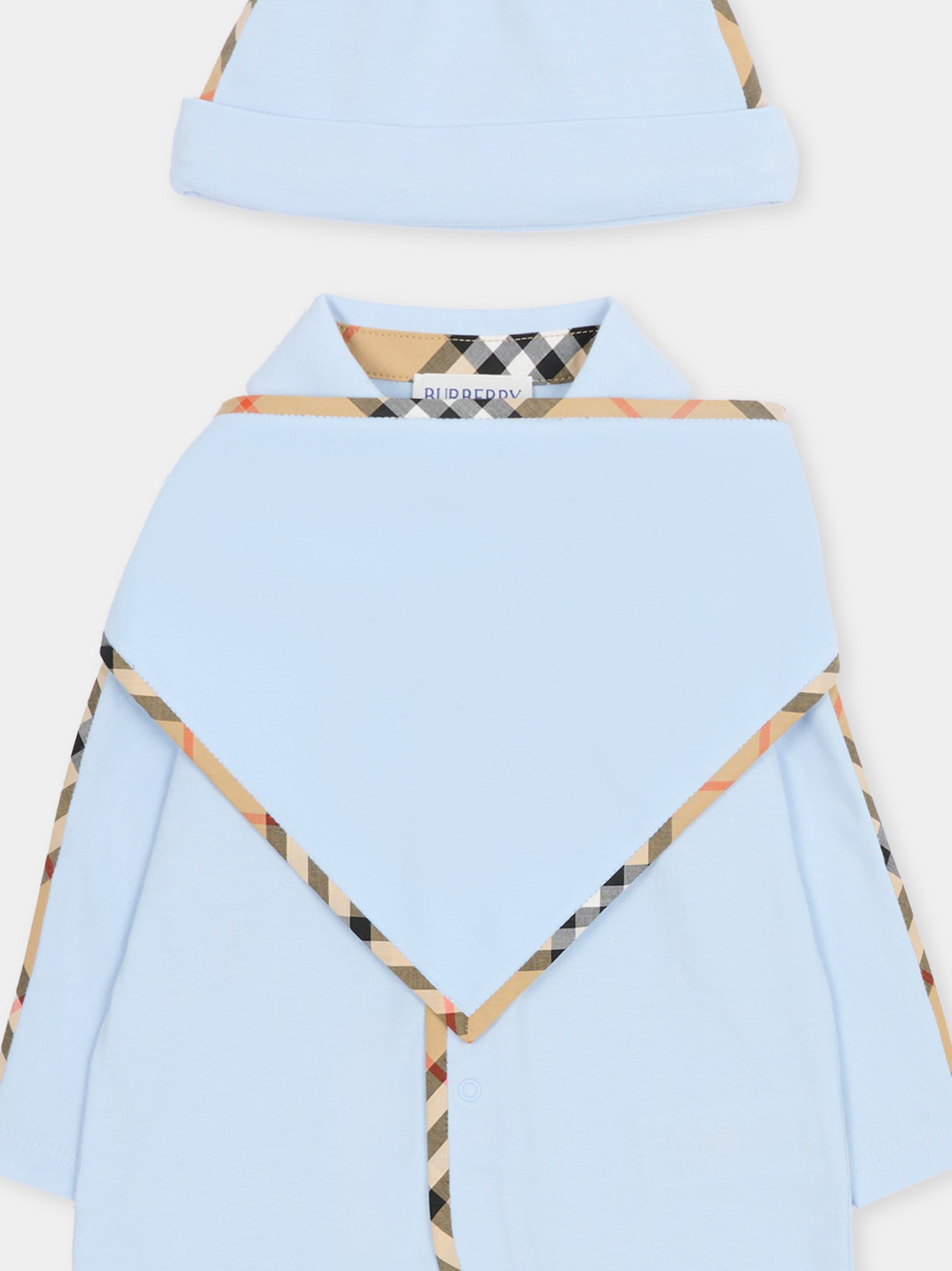 Set tutina celeste per neonato con check vintage,Burberry Kids,8119821 A2165