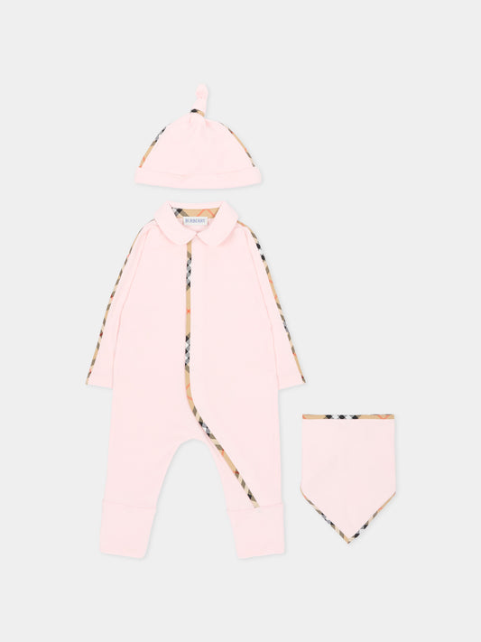 Set tutina rosa per neonata con check vintage