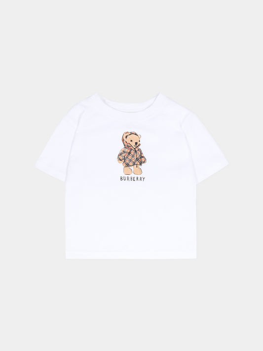 T-shirt bianca per neonati con orsetto Thomas,Burberry Kids,8121198 A1464