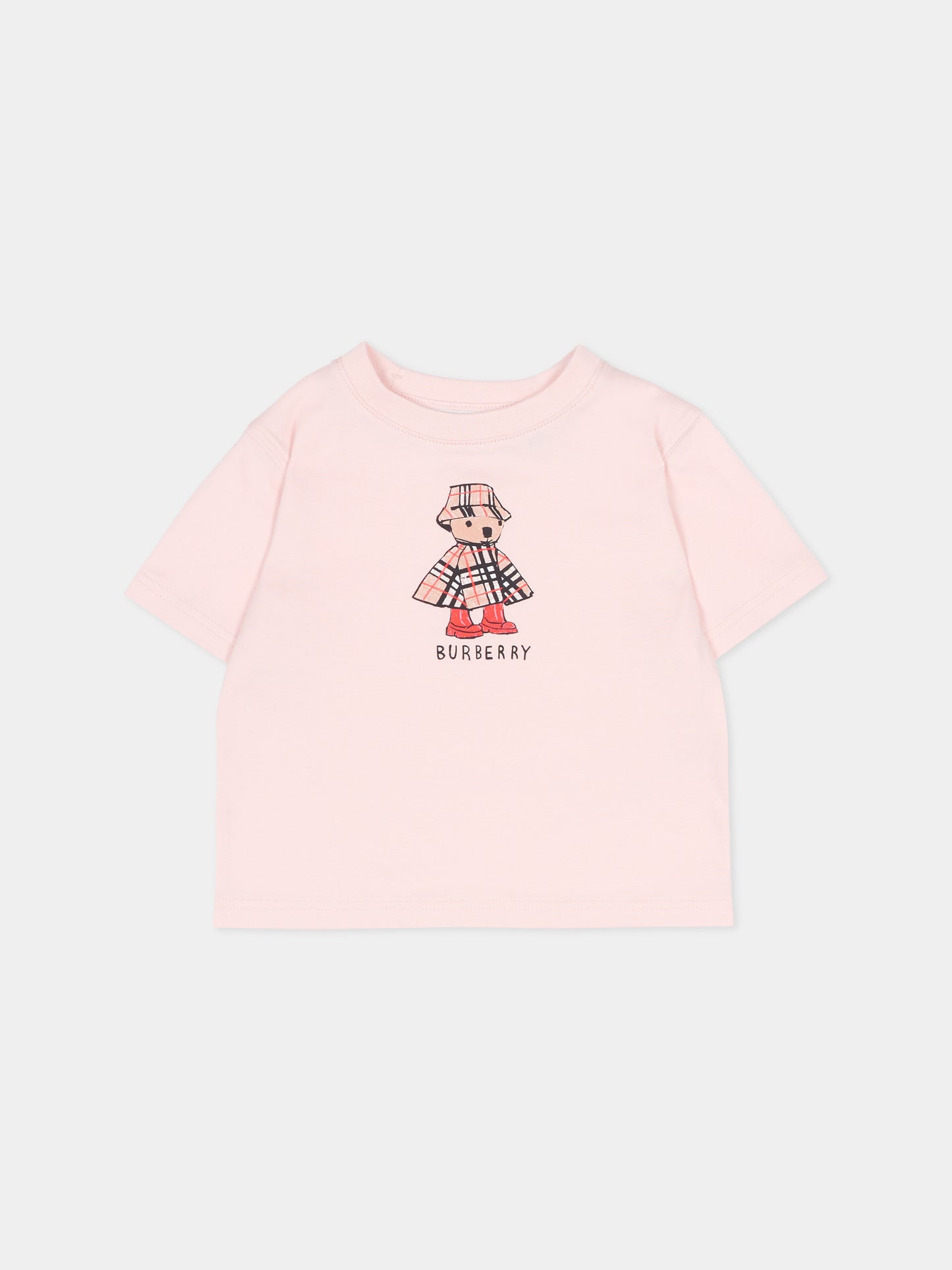T-shirt rosa per neonata con orsetto Thomas,Burberry Kids,8121207 A1439
