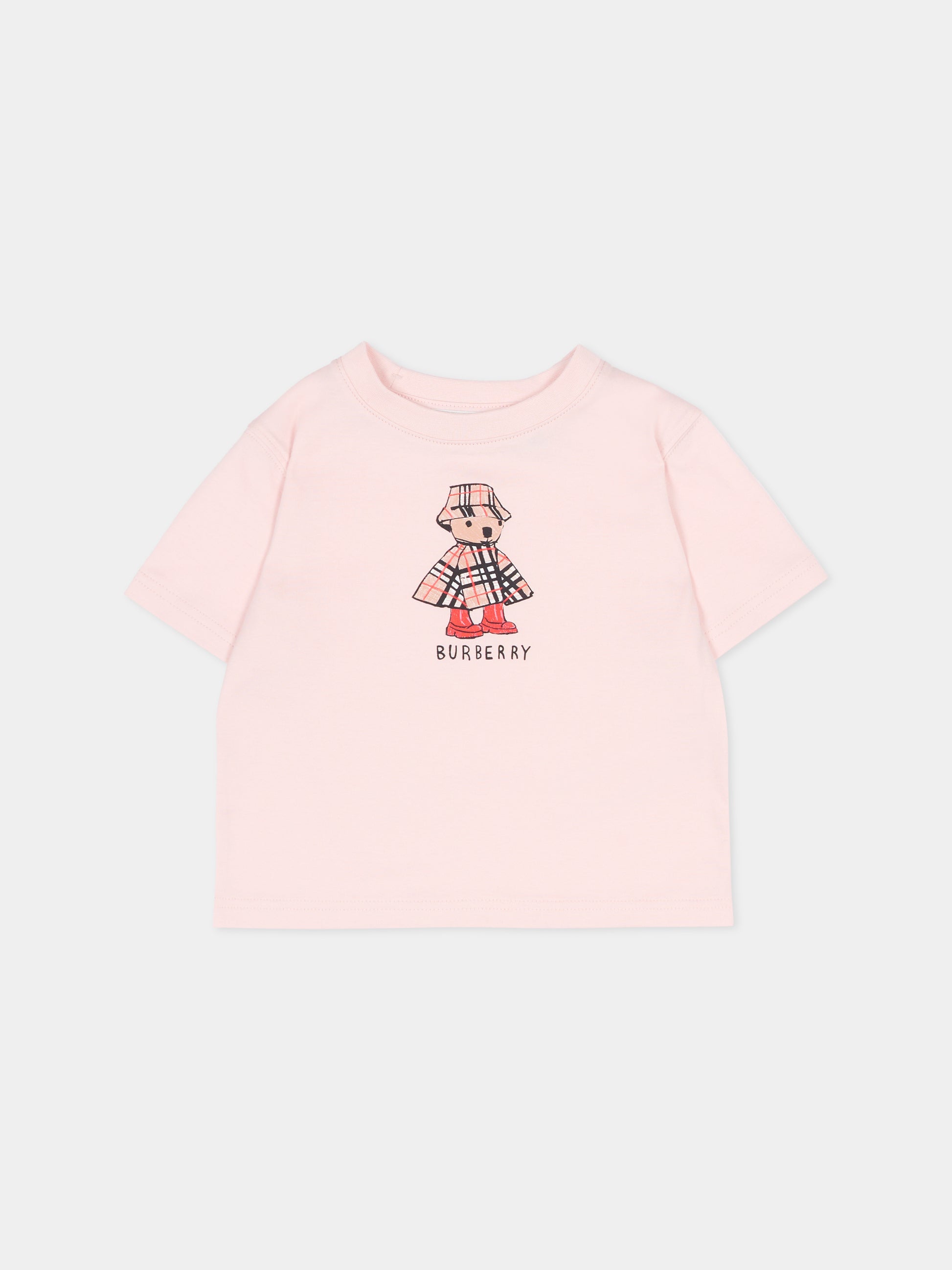 T-shirt rosa per neonata con orsetto Thomas,Burberry Kids,8121207 A1439