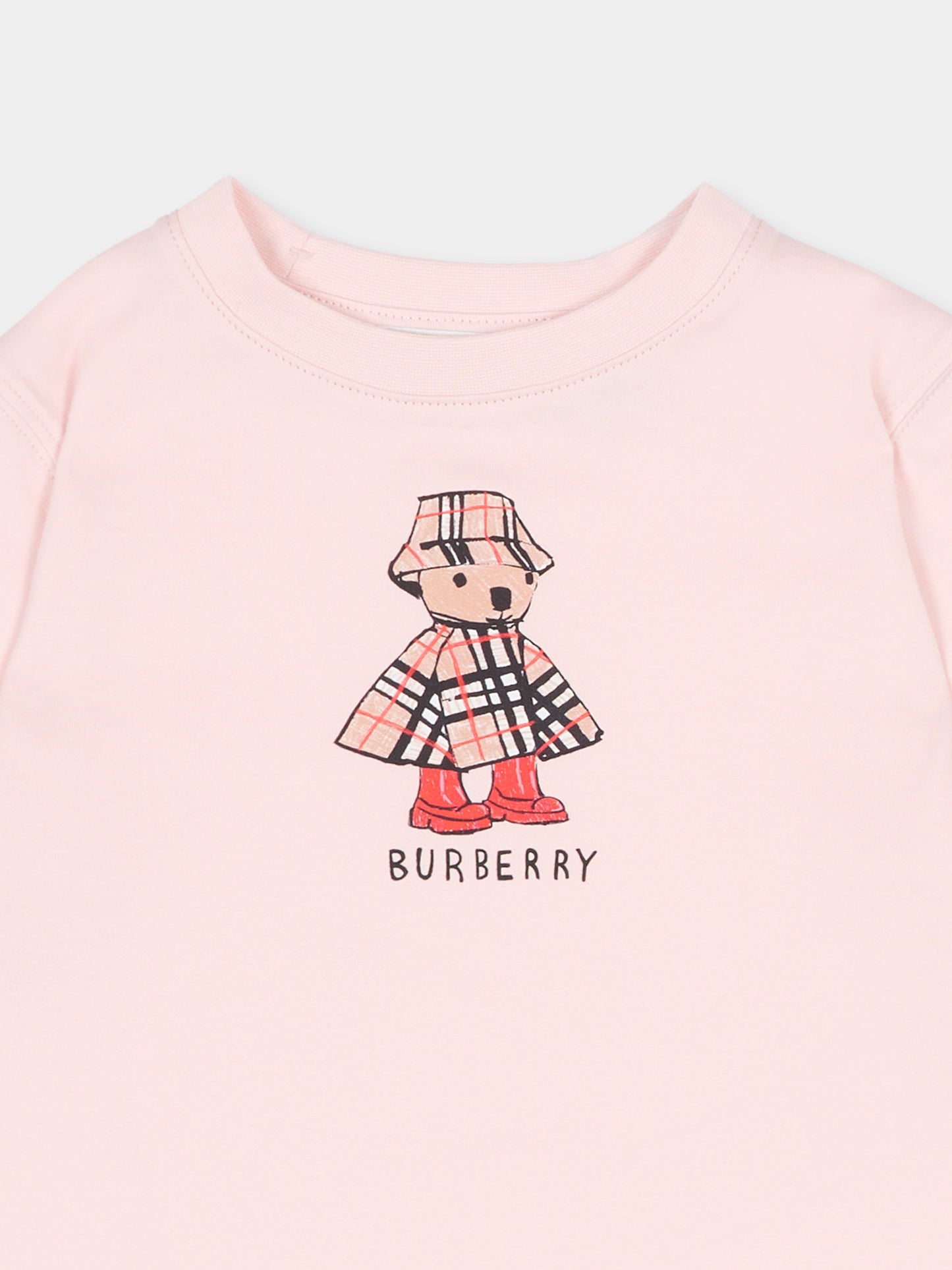 T-shirt rosa per neonata con orsetto Thomas,Burberry Kids,8121207 A1439