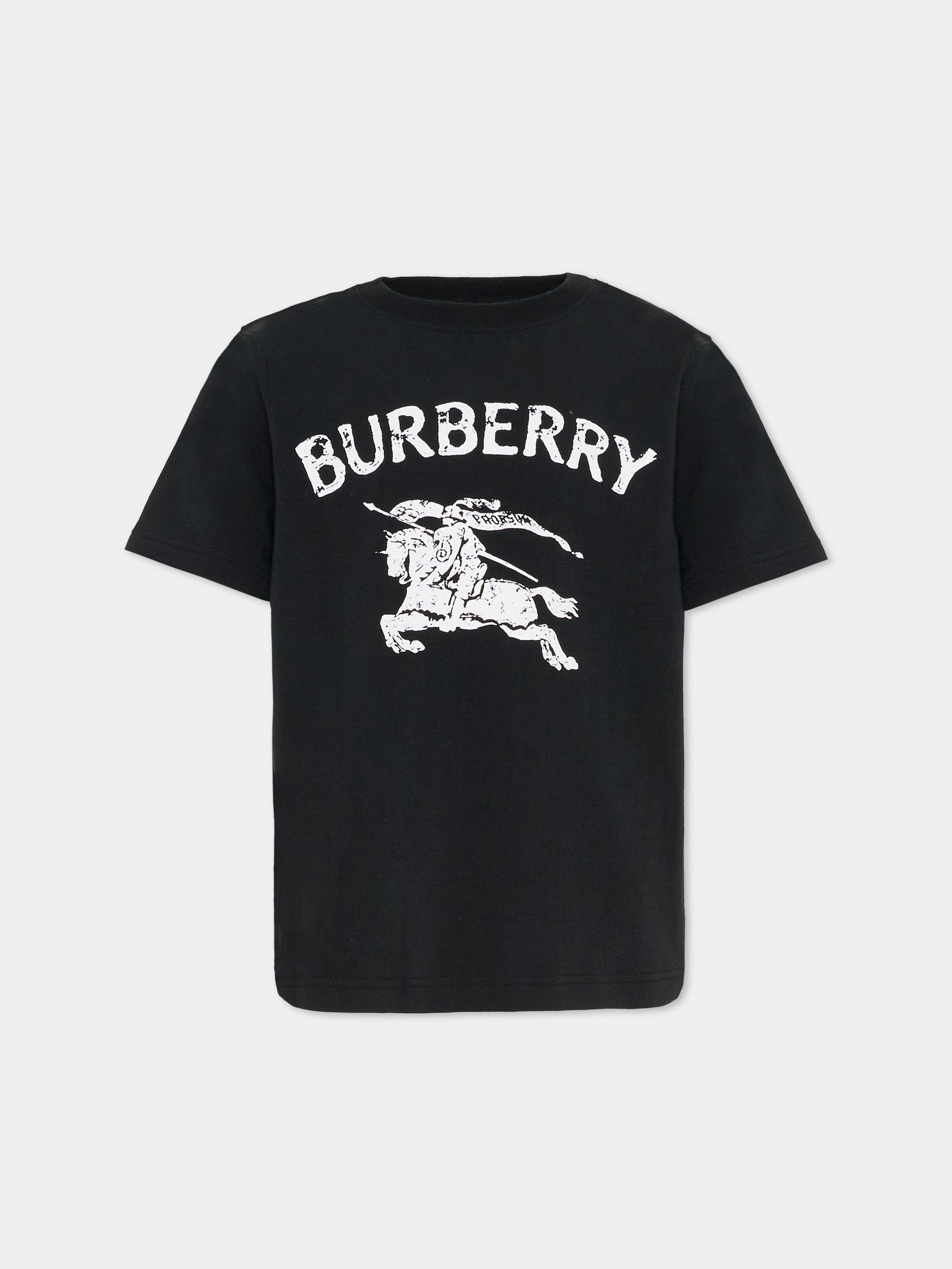 T-shirt nera per bambini con cavaliere equestre,Burberry Kids,8117667 A1189