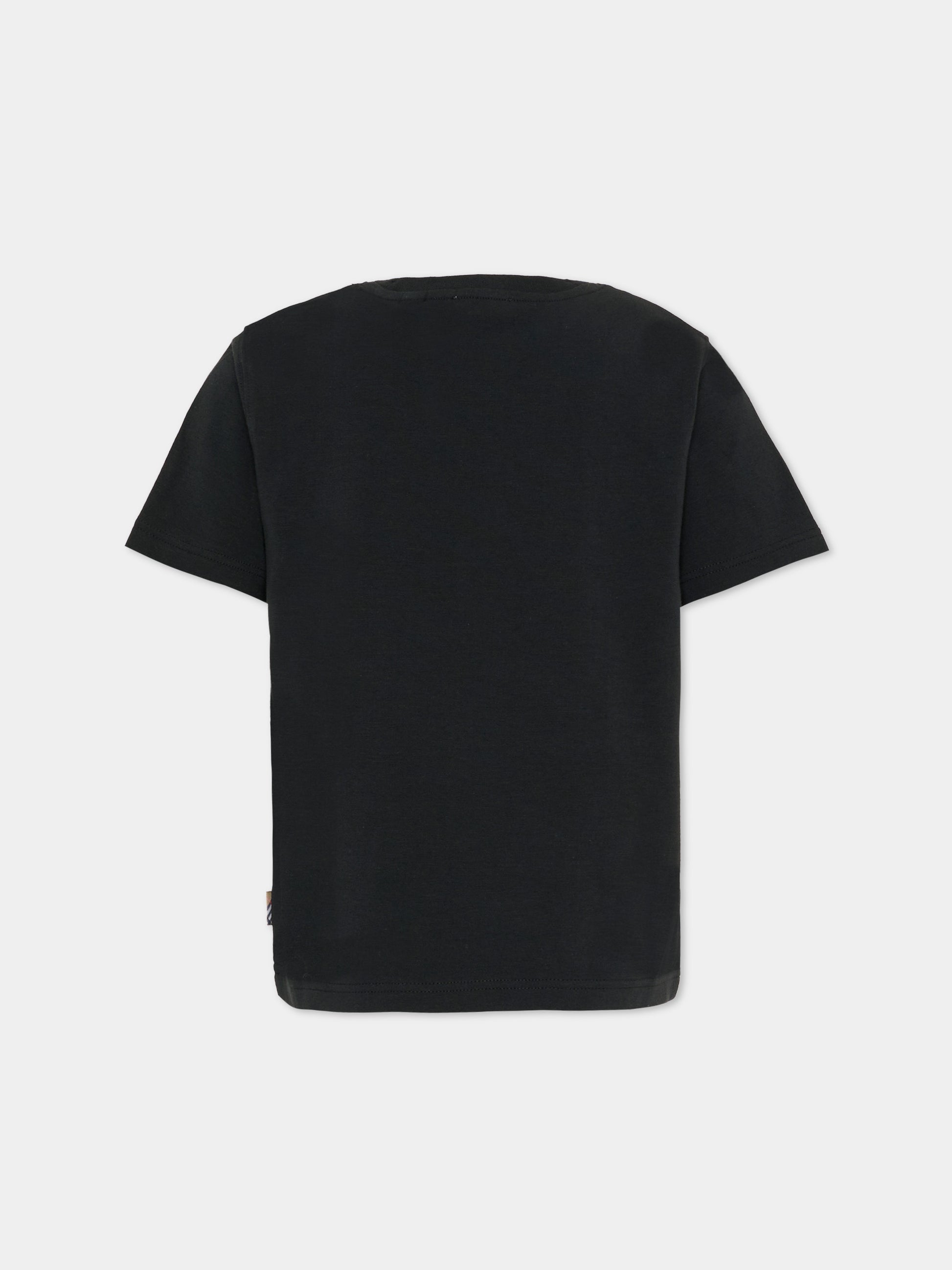 T-shirt nera per bambini con cavaliere equestre,Burberry Kids,8117667 A1189