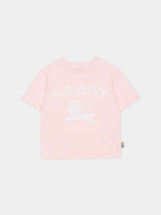 T-shirt rosa per neonata con cavaliere equestre,Burberry Kids,8121210 A1439