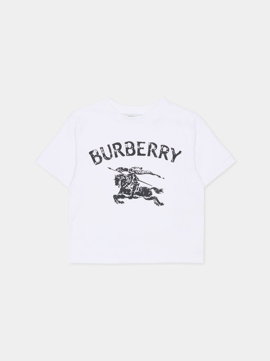 T-shirt bianca per neonati con cavaliere equestre,Burberry Kids,8121209 A1464