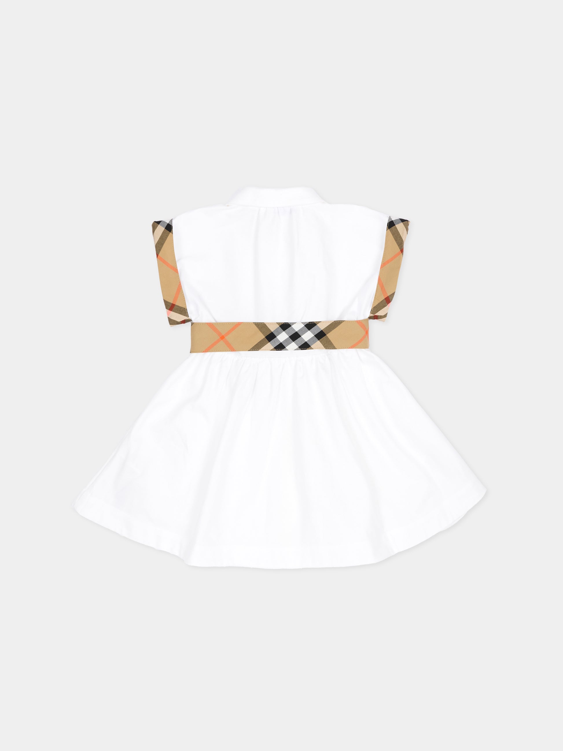 Vestito bianco per neonata con fiocco e check vintage,Burberry Kids,8121228 A1464