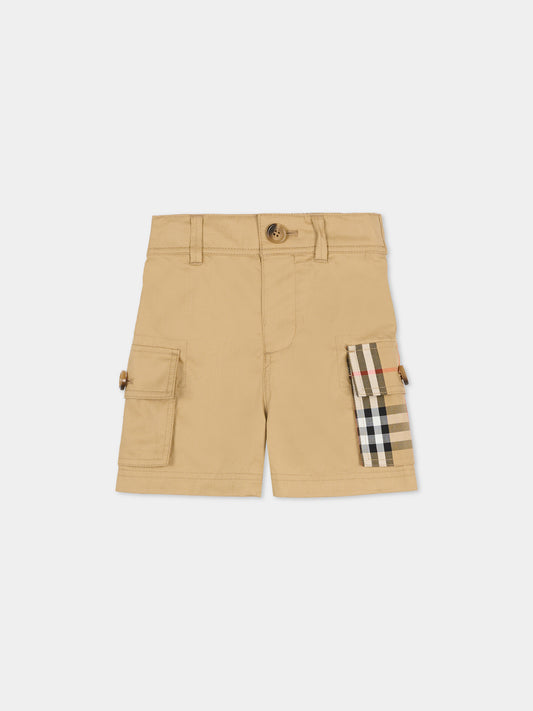 Shorts beige per neonato con check vintage,Burberry Kids,8121249 B9719