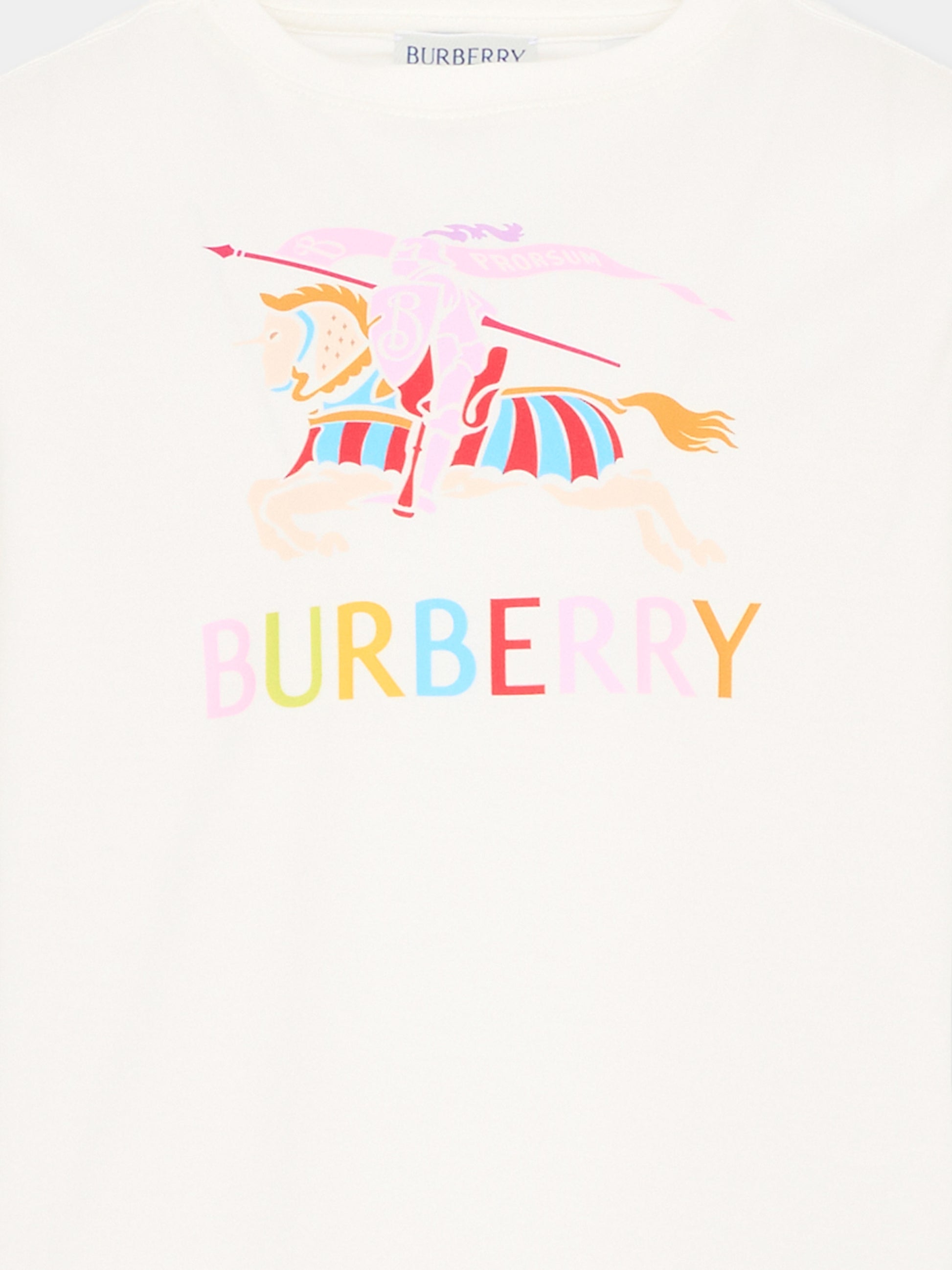 T-Shirt bianca per bambina con cavaliere equestre,Burberry Kids,8117585 A2014