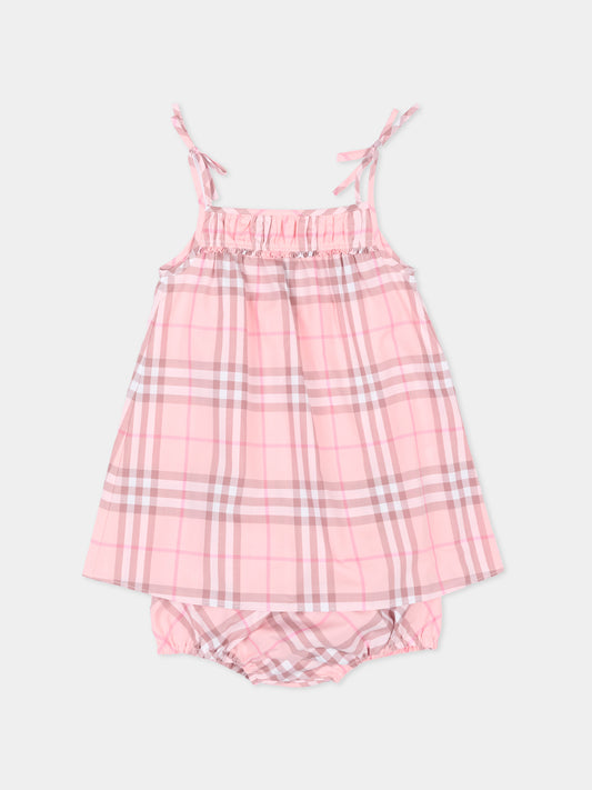 Vestito rosa check per neonata,Burberry Kids,8122486 C4171