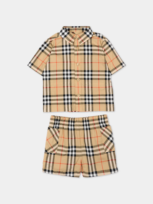 Completo sportivo beige per neonati Vintage Check,Burberry Kids,8120916 B9368